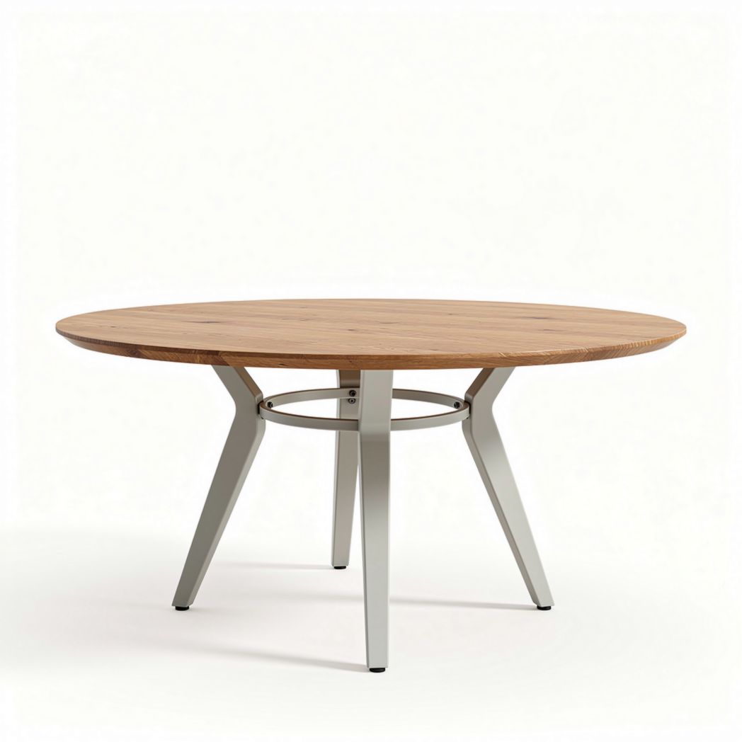 Table ronde en bois de chêne avec pieds en métal 120 x 120 x 75cm