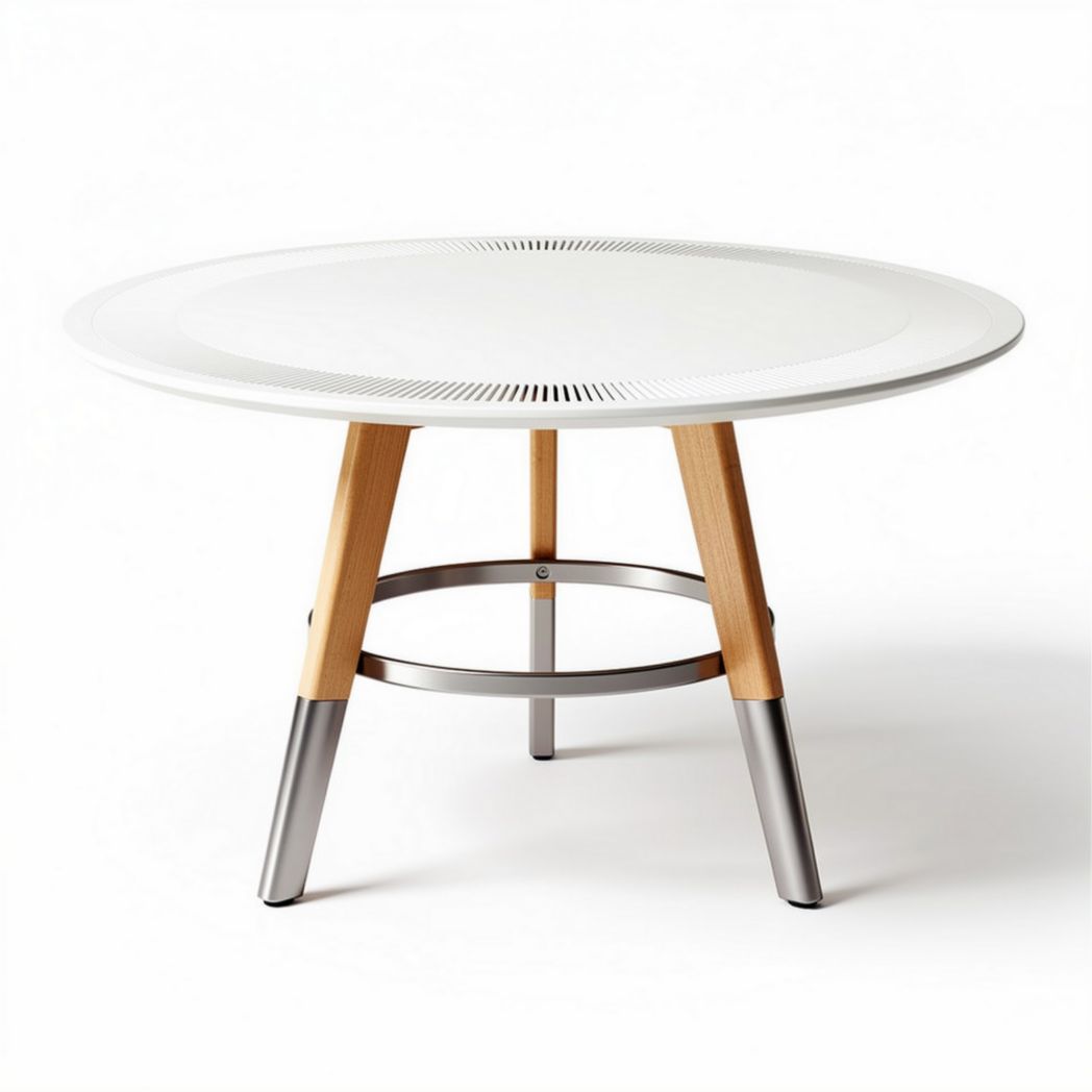 Table ronde en métal et bois de 80 x 80 x 75cm pour un usage intérieur