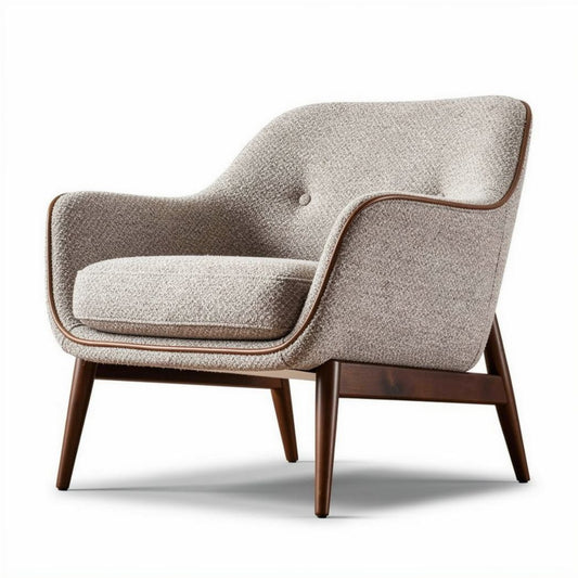 Fauteuil en tissu beige avec pieds en bois foncé dimensions 80 x 80 x 80cm