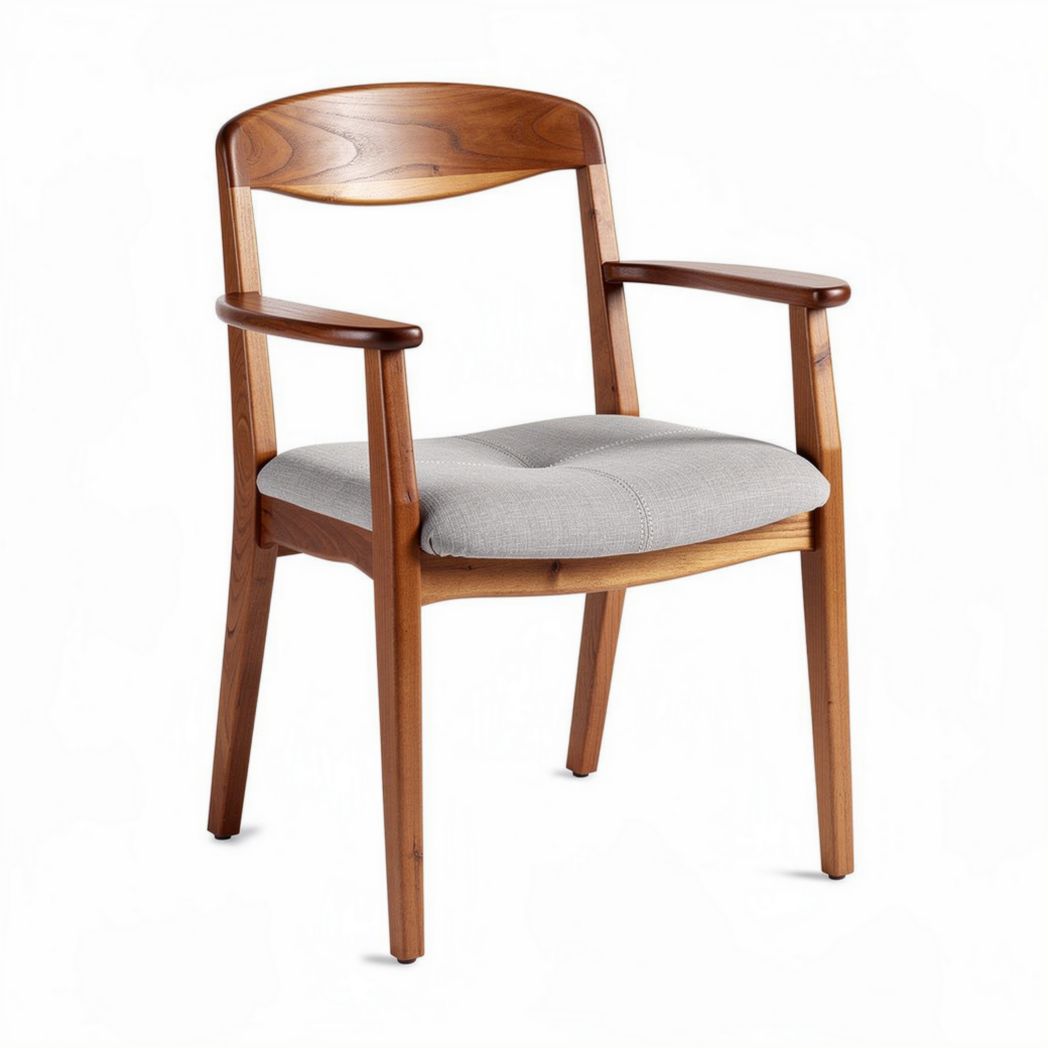 Chaise en bois avec accoudoirs et assise en tissu gris 45 x 55 x 80cm