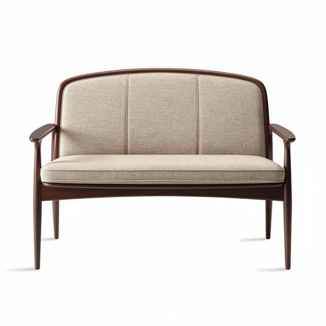 Canape en bois avec rembourrage en tissu beige dimensions 100 x 80 x 70cm