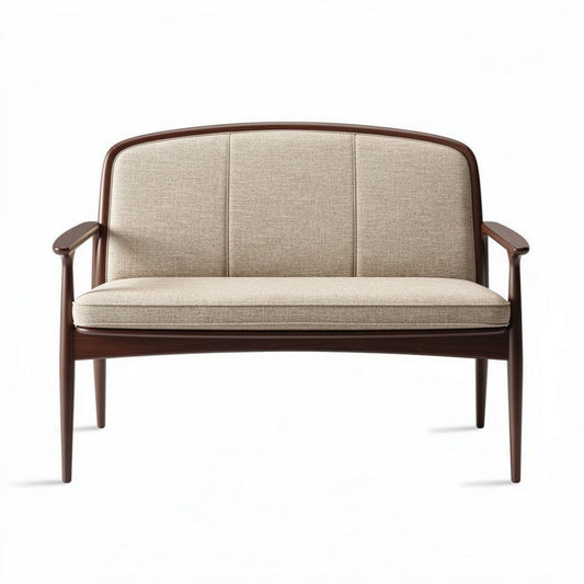 Canape en bois avec rembourrage en tissu beige dimensions 100 x 80 x 70cm