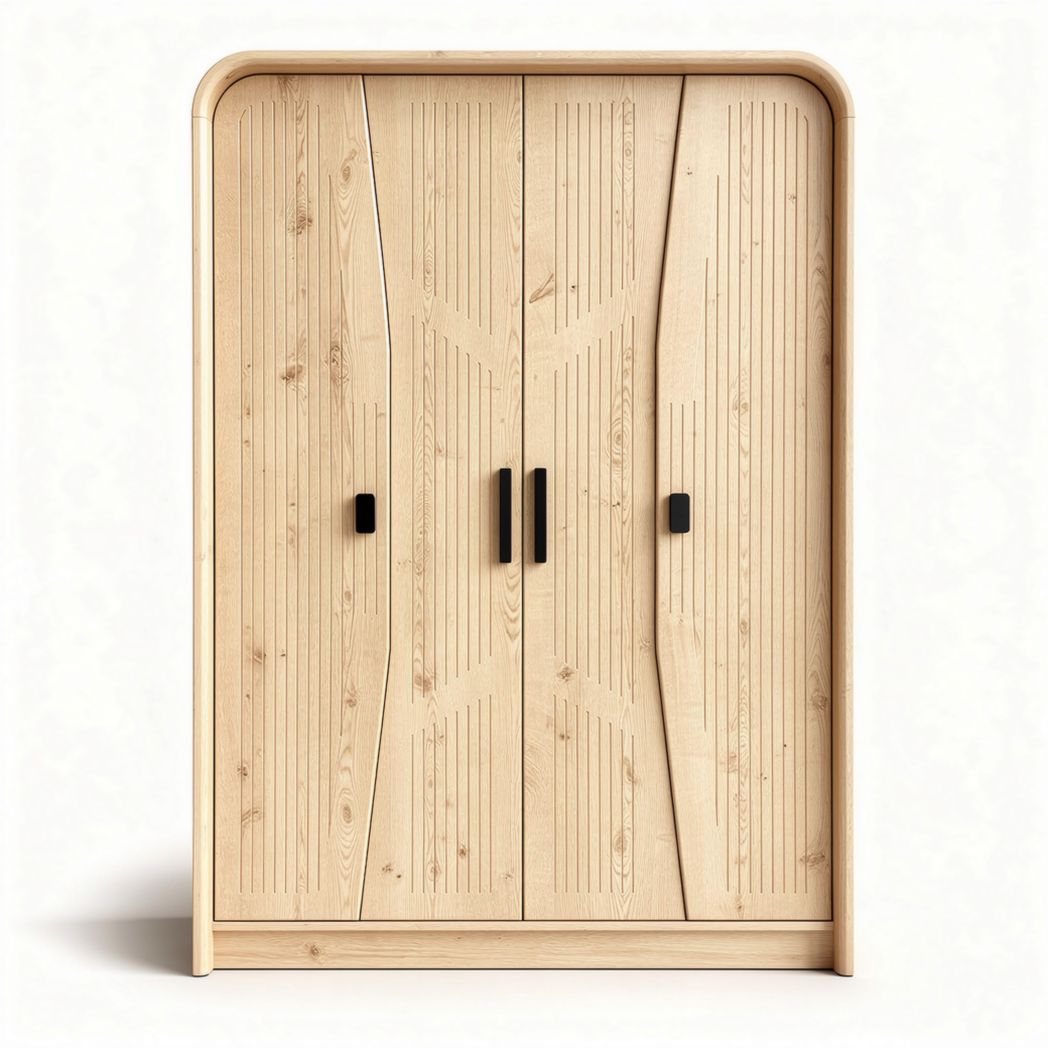 Armoire en bois clair  trois portes design contemporain dimensions 180 x 120 x 50cm