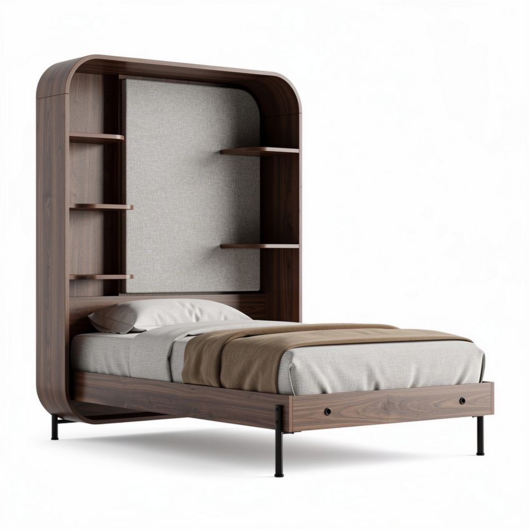 Lit escamotable en bois de chêne avec étagères intégrées 205 x 160 x 120cm