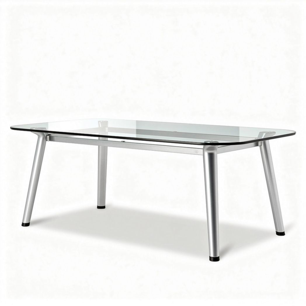 Table basse en verre transparent et aluminium dimensions 150 x 80 x 75cm