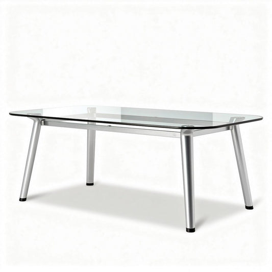 Table basse en verre transparent et aluminium dimensions 150 x 80 x 75cm