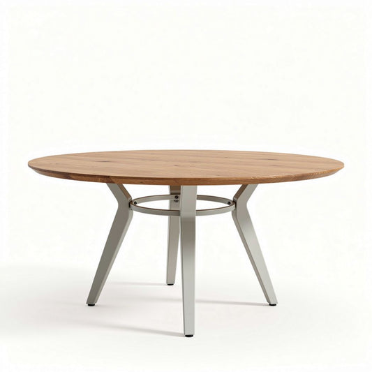 Table ronde en bois de chêne avec pieds en métal 120 x 120 x 75cm