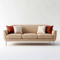Sofa en tissu beige avec coussins décoratifs rouges 200 x 85 x 75cm