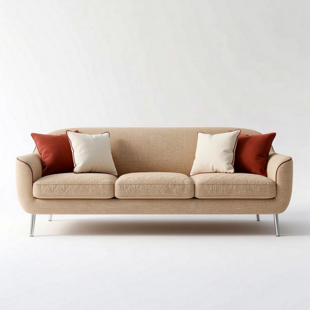 Sofa en tissu beige avec coussins décoratifs rouges 200 x 85 x 75cm