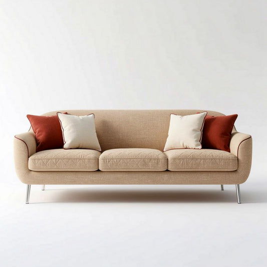 Sofa en tissu beige avec coussins décoratifs rouges 200 x 85 x 75cm