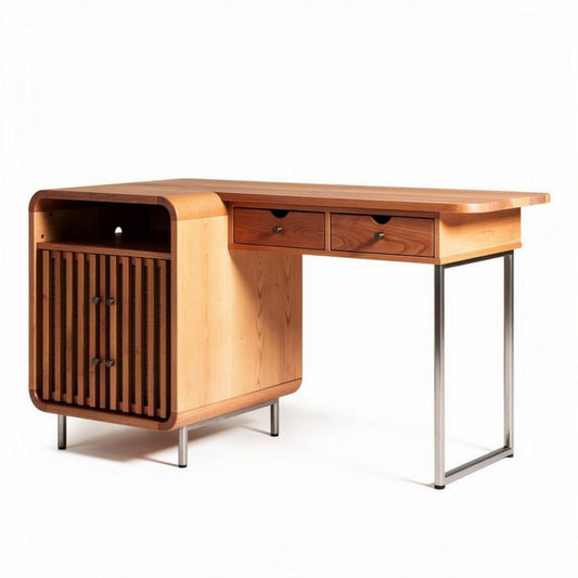 Bureau en bois de chêne avec rangement et deux tiroirs 150 x 70 x 75cm