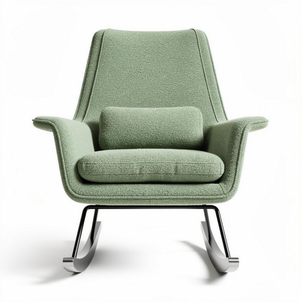 Fauteuil à bascule en tissu vert avec coussin taille 80 x 70 x 100cm