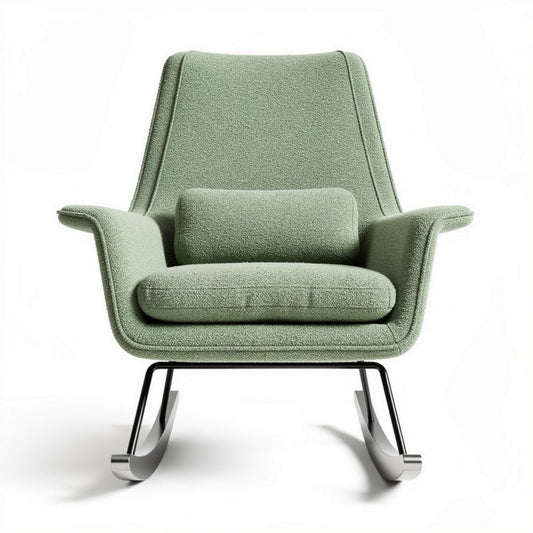 Fauteuil à bascule en tissu vert avec coussin taille 80 x 70 x 100cm