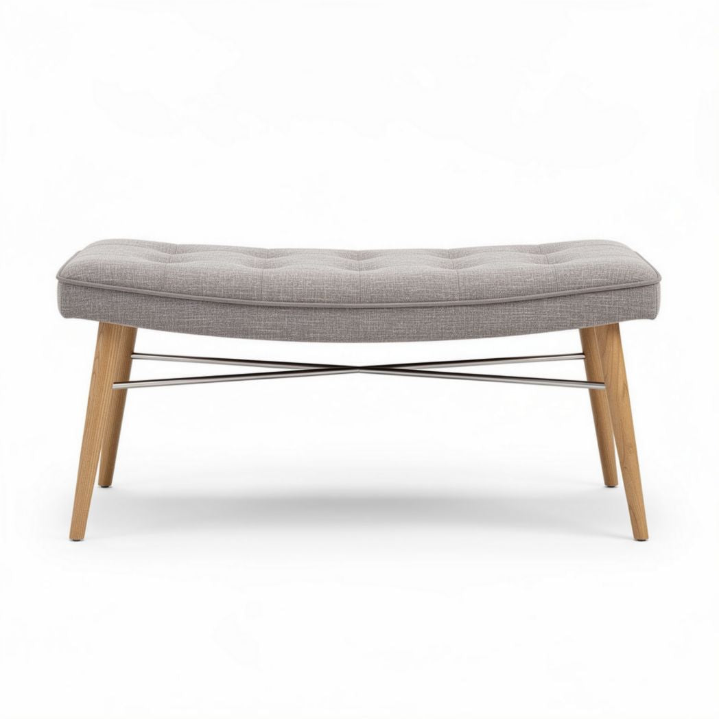 banc moderne en tissu gris avec pieds en bois 120 x 50 x 40cm