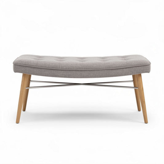 banc moderne en tissu gris avec pieds en bois 120 x 50 x 40cm