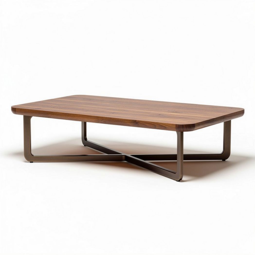 Table basse en bois noyer aux dimensions 120 x 80 x 40cm avec structure métallique